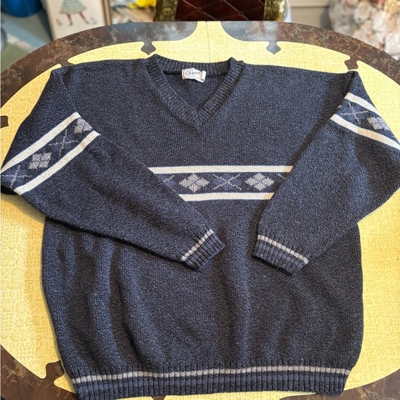 Styled by Elegant Other - Vintage Men's Blue Sweater with Patterned Stripes